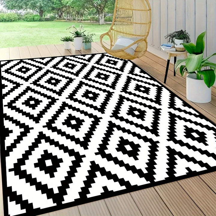 Outdoor Teppich | Moderner Schwarz-Weiß