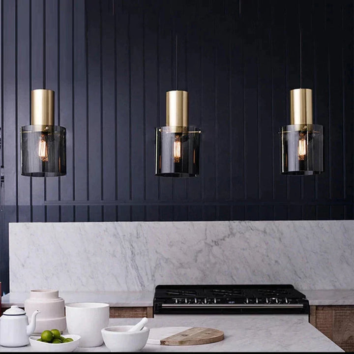 Deckenlampe Wohnzimmer mit Rauchglas & Kupferakzenten