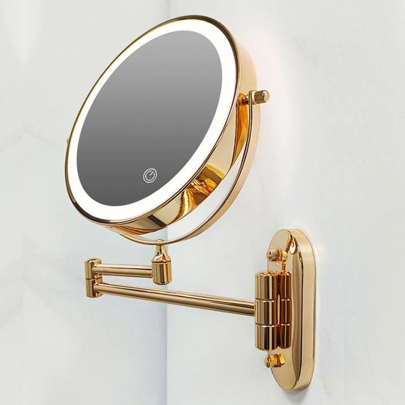 Badspiegel mit Beleuchtung | Goldener LED Schminkspiegel Wandmontage