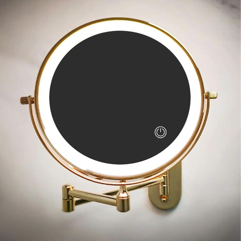 Badspiegel mit Beleuchtung | Goldener LED Schminkspiegel Wandmontage