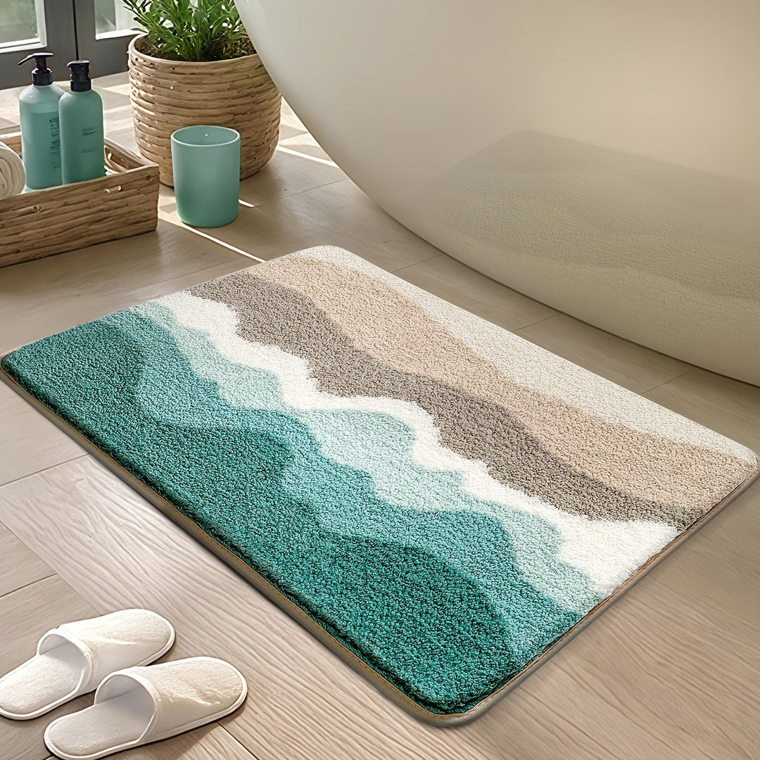 Bad Teppich | Fluffy Badematte mit Strandmuster