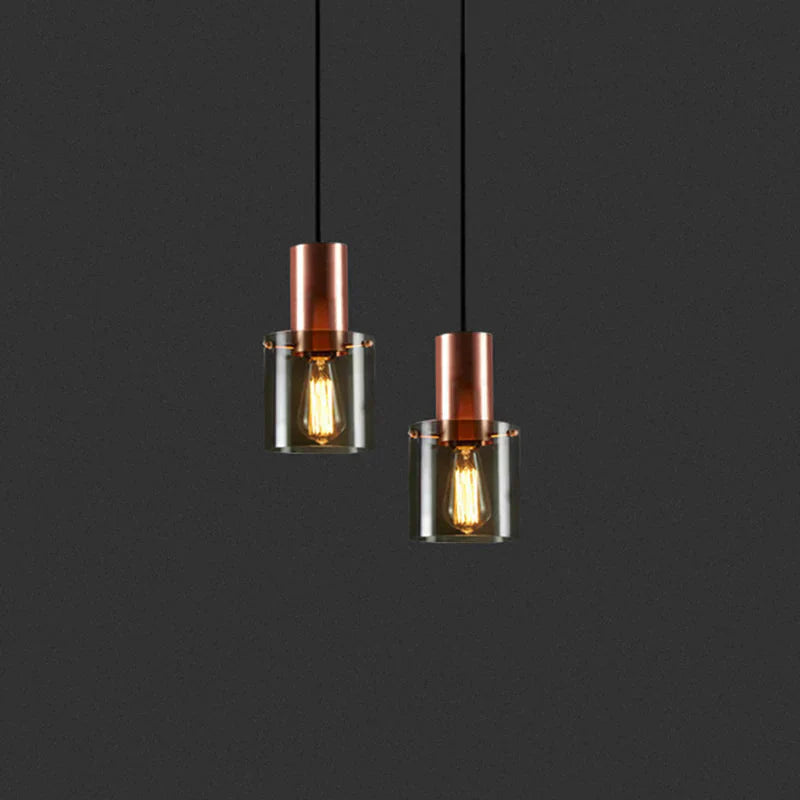 Deckenlampe Wohnzimmer mit Rauchglas & Kupferakzenten