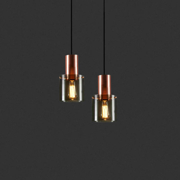Deckenlampe Wohnzimmer mit Rauchglas & Kupferakzenten