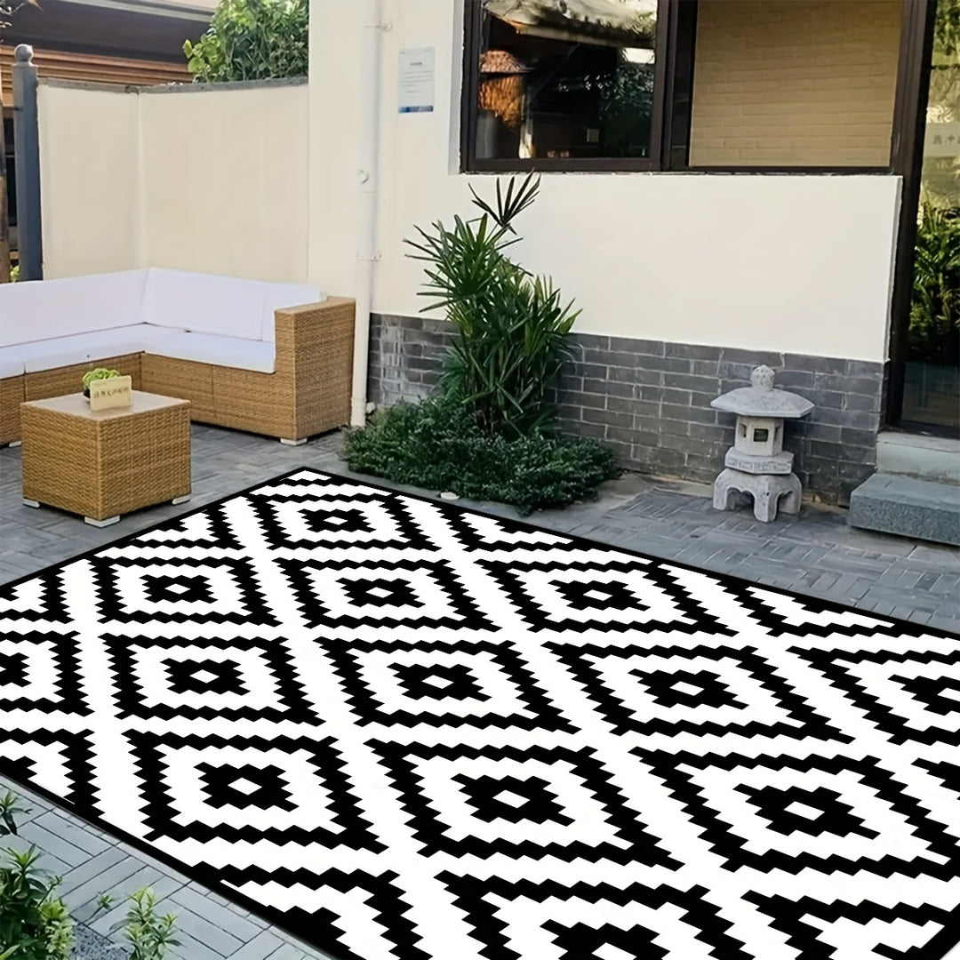 Outdoor Teppich | Moderner Schwarz-Weiß