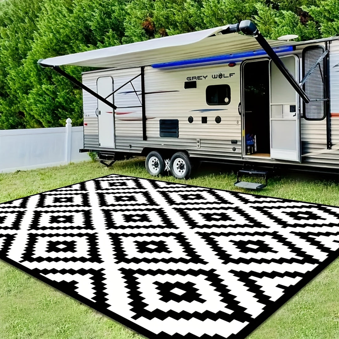Outdoor Teppich | Moderner Schwarz-Weiß
