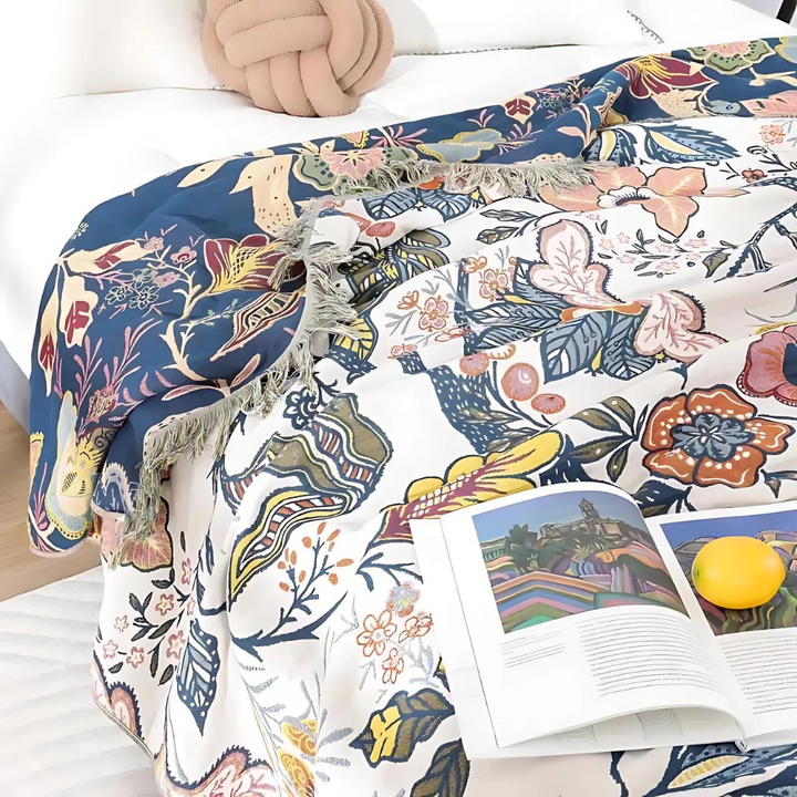 Rustikale Sofadecke | Blumen- und Quasten-Design