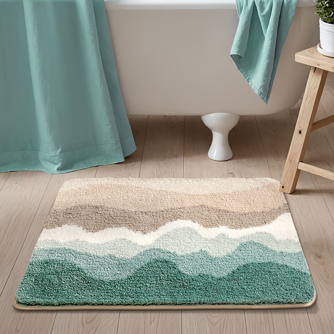 Bad Teppich | Fluffy Badematte mit Strandmuster