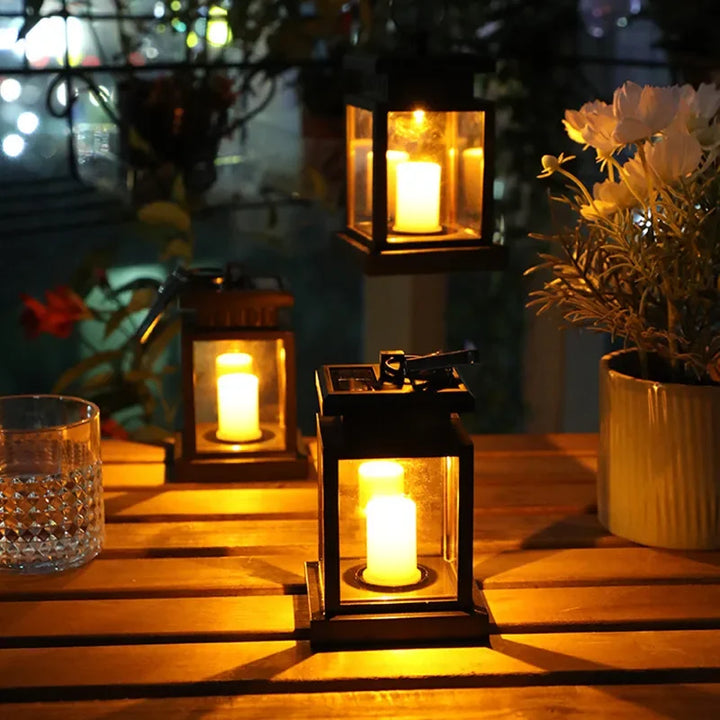 Tischleuchte | Solarbetriebene LED-Laterne im Retro-Design