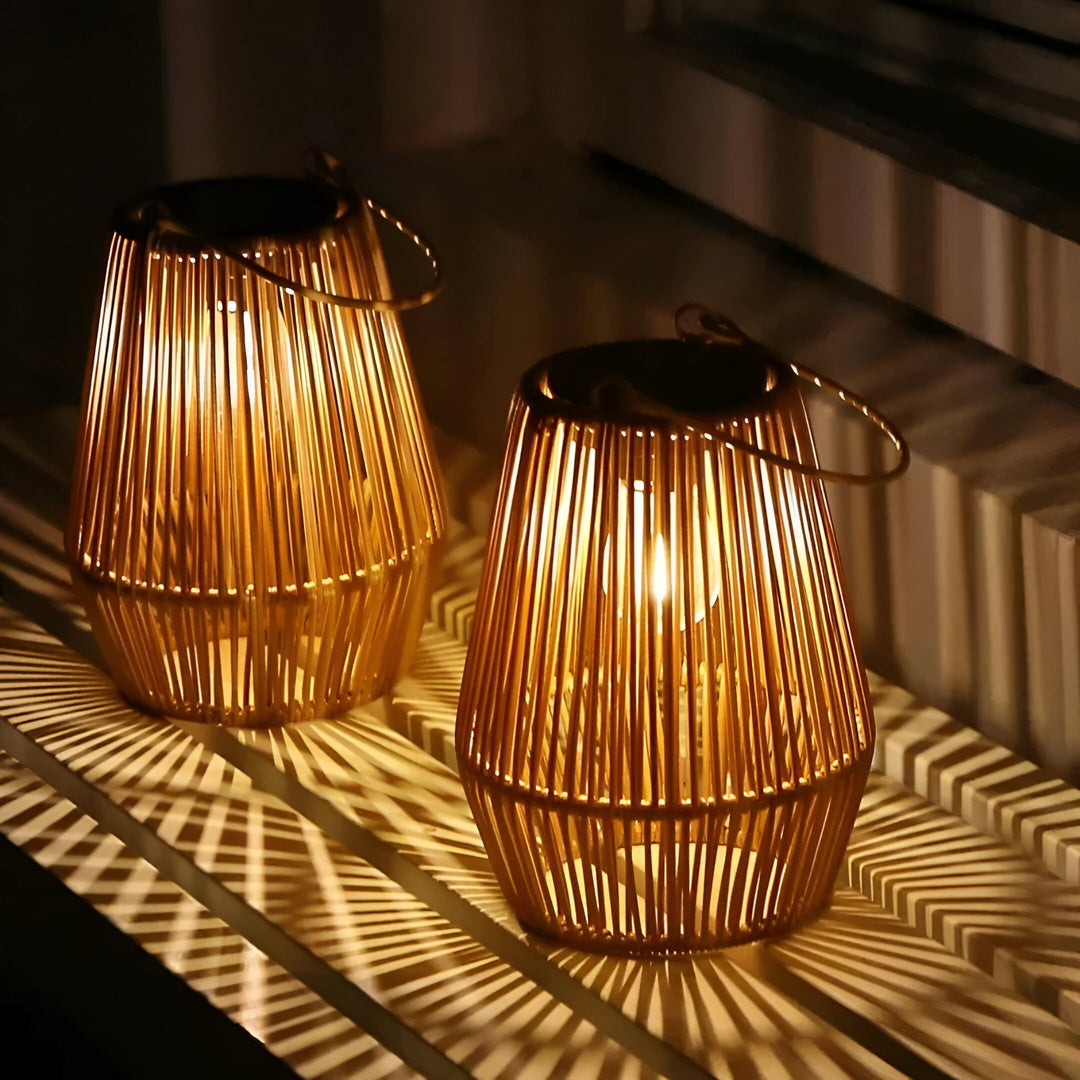 Solar Laterne Garten aus Rattan | Hängend mit Bambus Optik