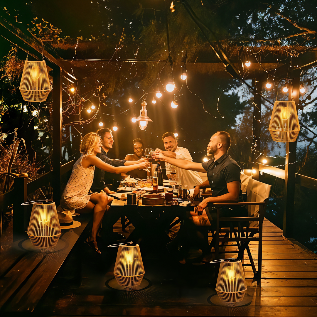 Solar Laterne Garten aus Rattan | Hängend mit Bambus Optik