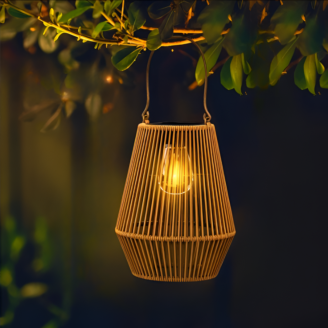 Solar Laterne Garten aus Rattan | Hängend mit Bambus Optik