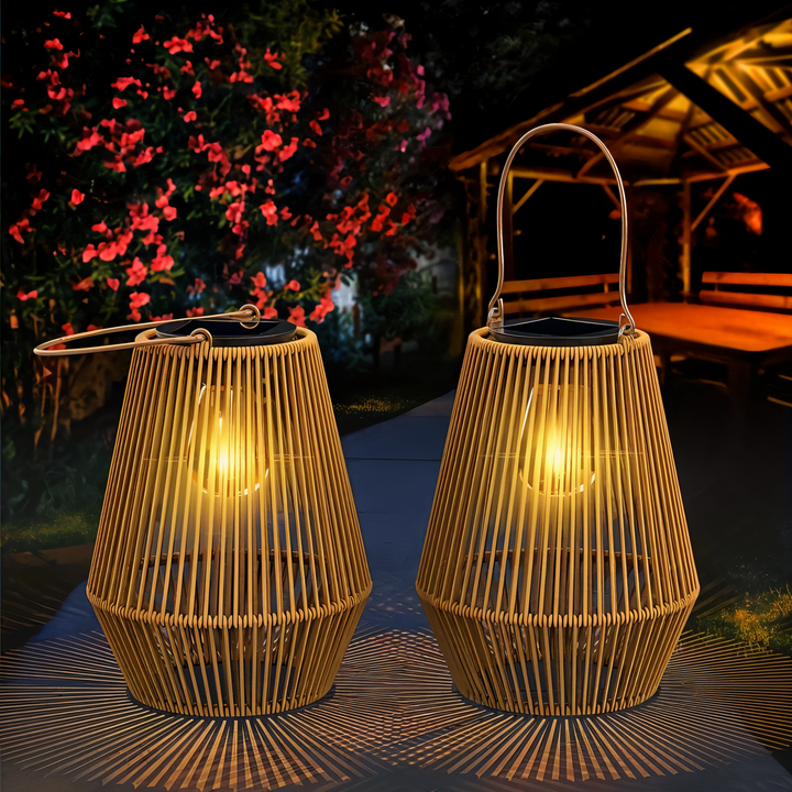 Solar Laterne Garten aus Rattan | Hängend mit Bambus Optik