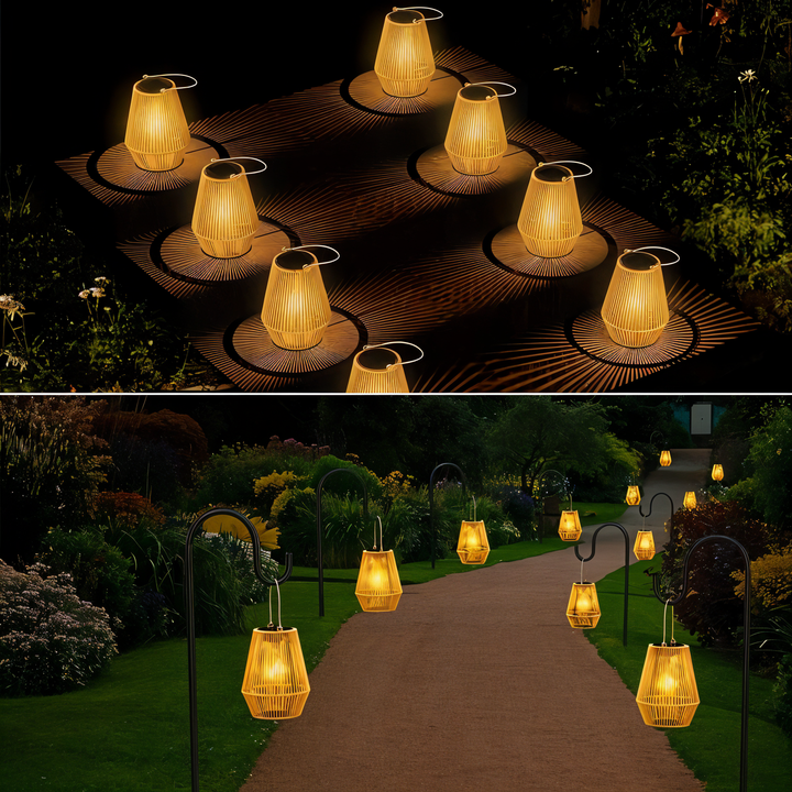Solar Laterne Garten aus Rattan | Hängend mit Bambus Optik
