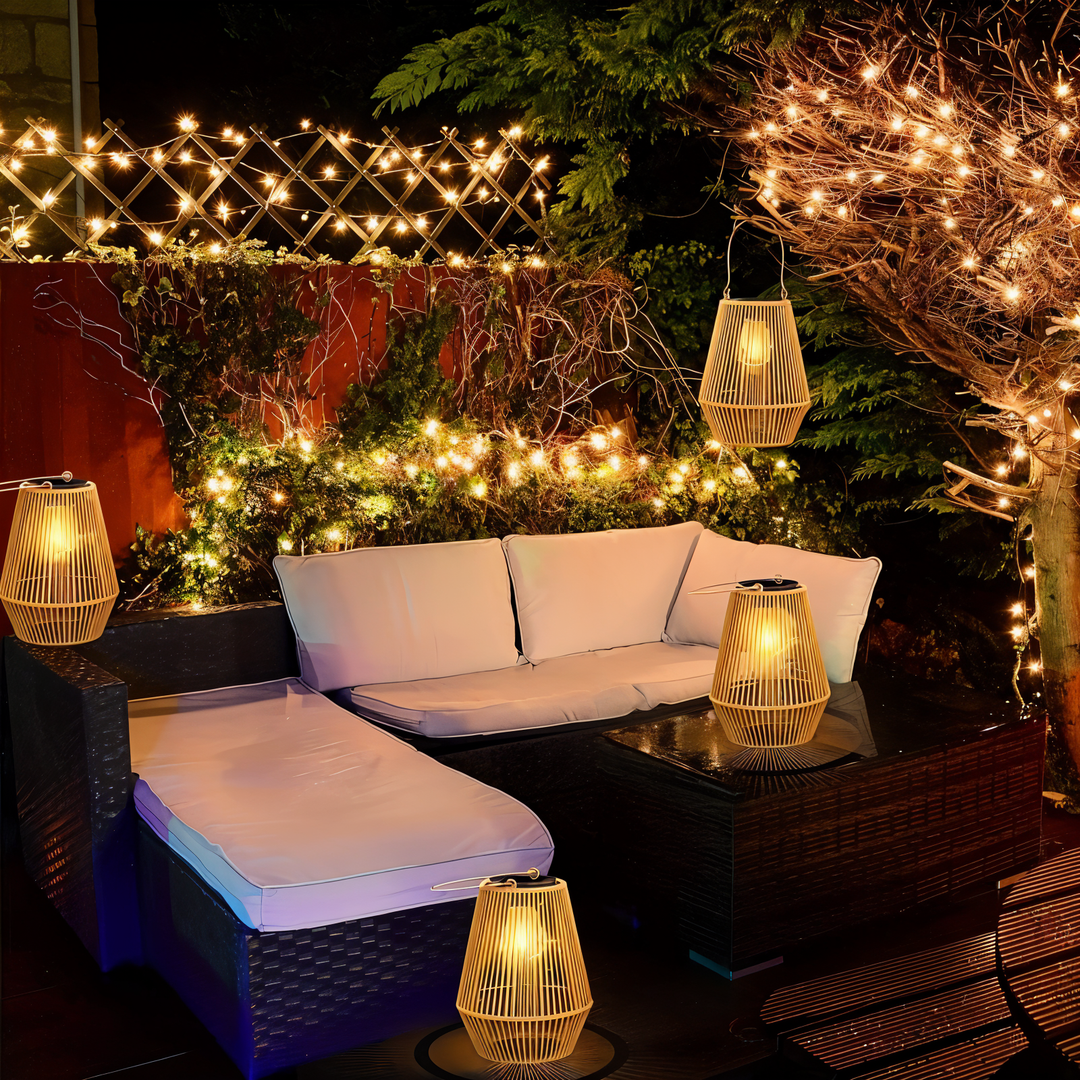 Solar Laterne Garten aus Rattan | Hängend mit Bambus Optik