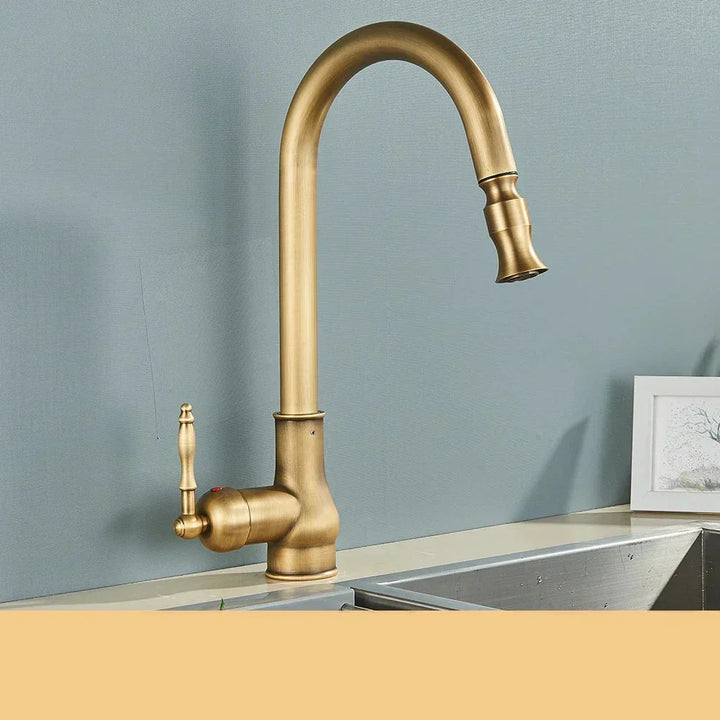Antiker Küchenarmatur aus Messing – Retro-Design mit Warm- & Kaltwasserfunktion
